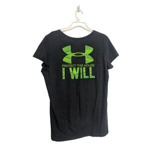 Under Armour Heatgear V-Neck Protect This House I Will Women's T-Shirt Black LG